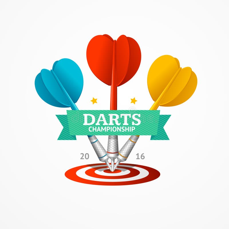 Darts Sign with Ribbon and Inscription Isolated on White Background. Vector illustration. Darts Sign with Ribbon and Inscription Isolated on White Background. Vector illustration