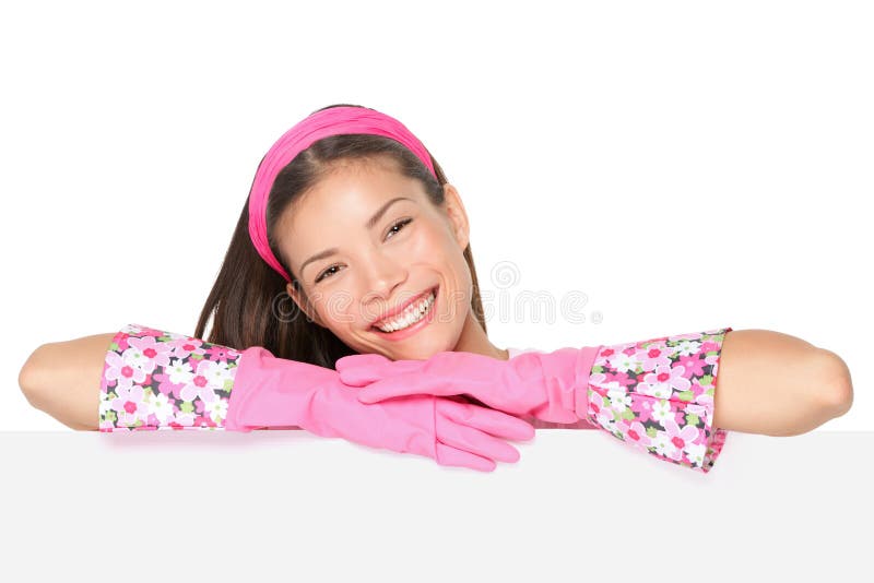 Femme de ménage portant des gants en caoutchouc avec - Stock photo 2005425