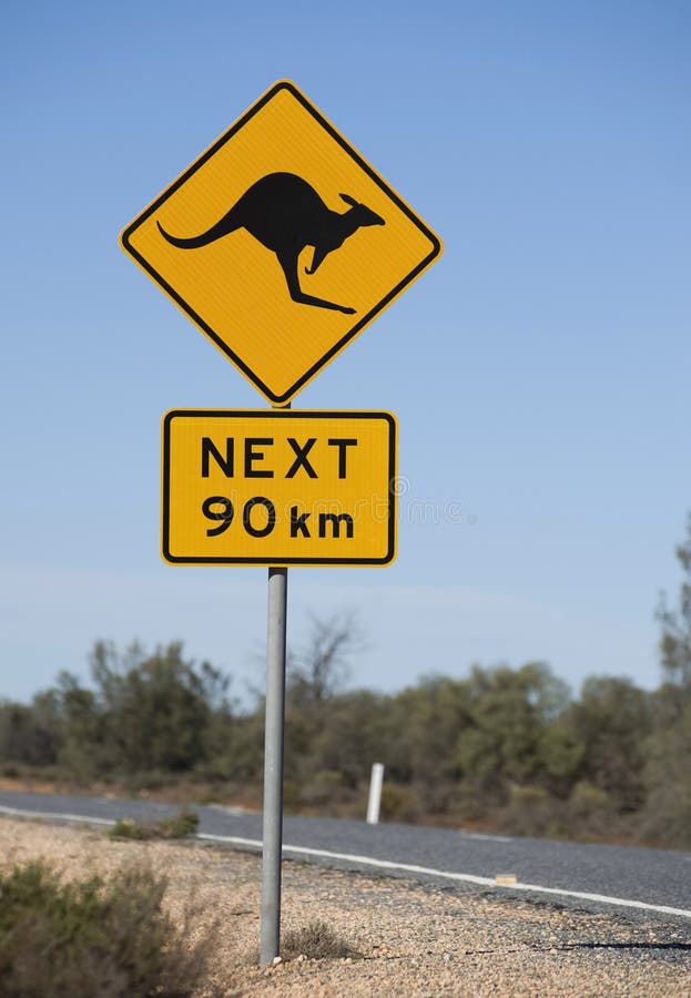 Road sign kangaroos next 90km,in outback, Australia. Road sign kangaroos next 90km,in outback, Australia