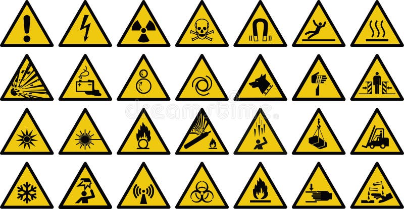 Signe de vecteur de panneau d'avertissement - ensemble de panneau d'avertissement de jaune de triangle illustration stock Signe de vecteur de panneau d'avertissement - ensemble de panneau d'avertissement de jaune de triangle illustration stock