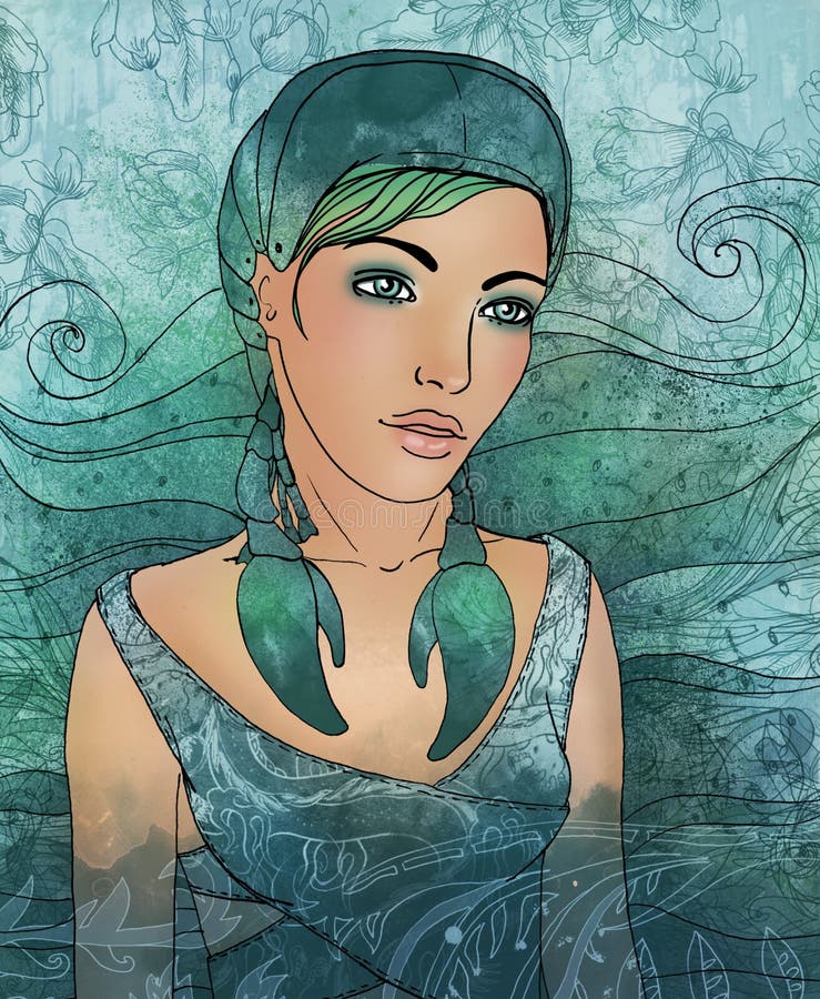 Signe de zodiaque de Cancer en tant que belle fille illustration libre de droits Signe de zodiaque de Cancer en tant que belle fille illustration libre de droits