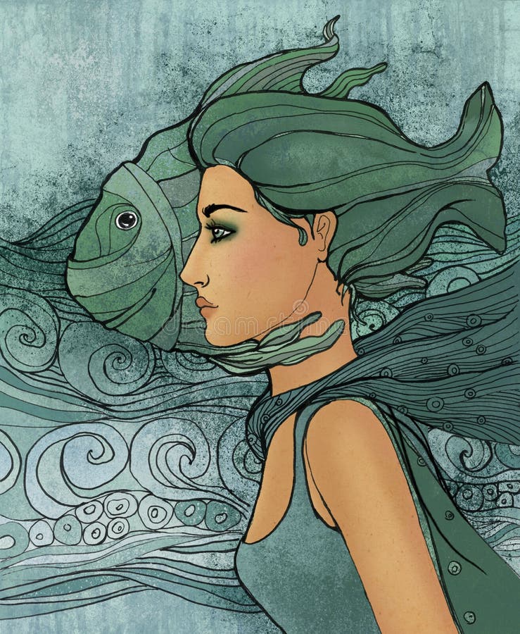 Signe de zodiaque de Poissons en tant que belle fille illustration libre de droits Signe de zodiaque de Poissons en tant que belle fille illustration libre de droits