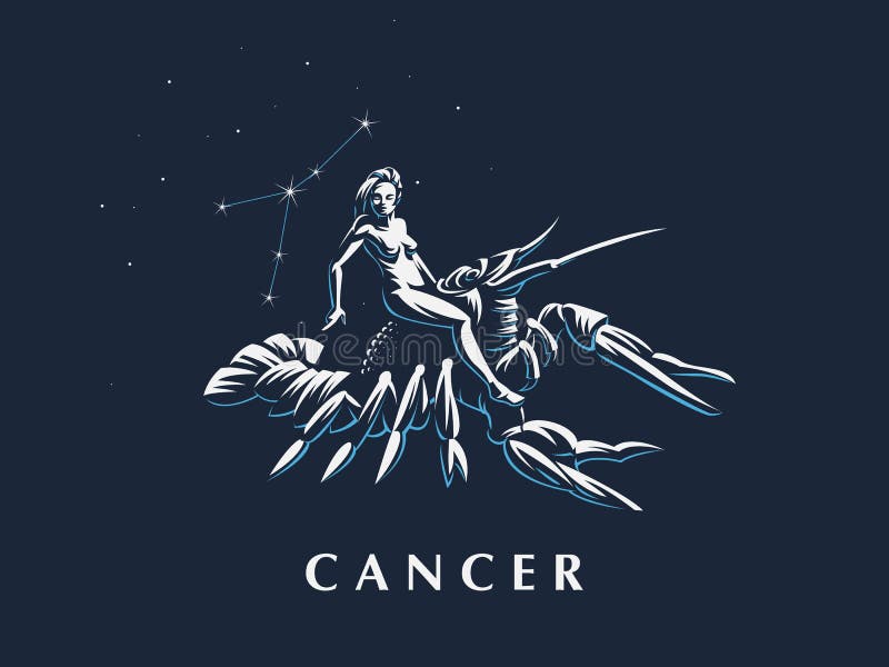 Signe du cancer de zodiaque Une femme montant une écrevisse illustration libre de droits Signe du cancer de zodiaque Une femme montant une écrevisse illustration libre de droits