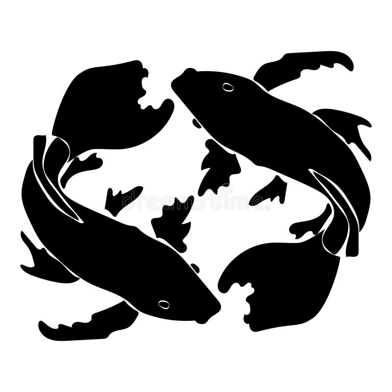 Zodiac sign Pisces silhouette, one of the 12 horoscope signs, pair of fish koi carp vector illustration. Zodiac sign Pisces silhouette, one of the 12 horoscope signs, pair of fish koi carp vector illustration