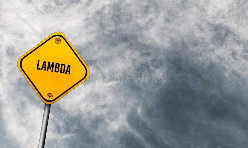Signe jaune lambda avec ciel nuageux image libre de droits