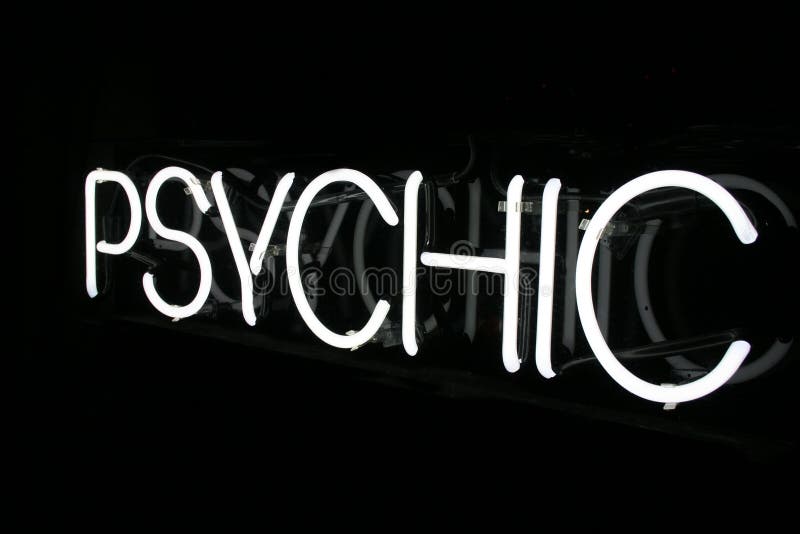 White Neon Psychic Sign lights up the night. White Neon Psychic Sign lights up the night.