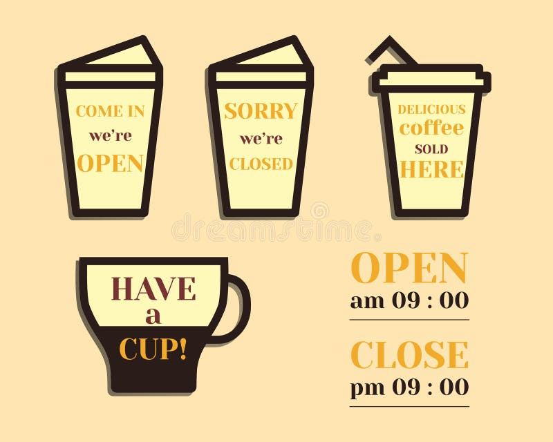 Signes de café Éléments ouverts et fermés pères illustration libre de droits Signes de café Éléments ouverts et fermés pères illustration libre de droits