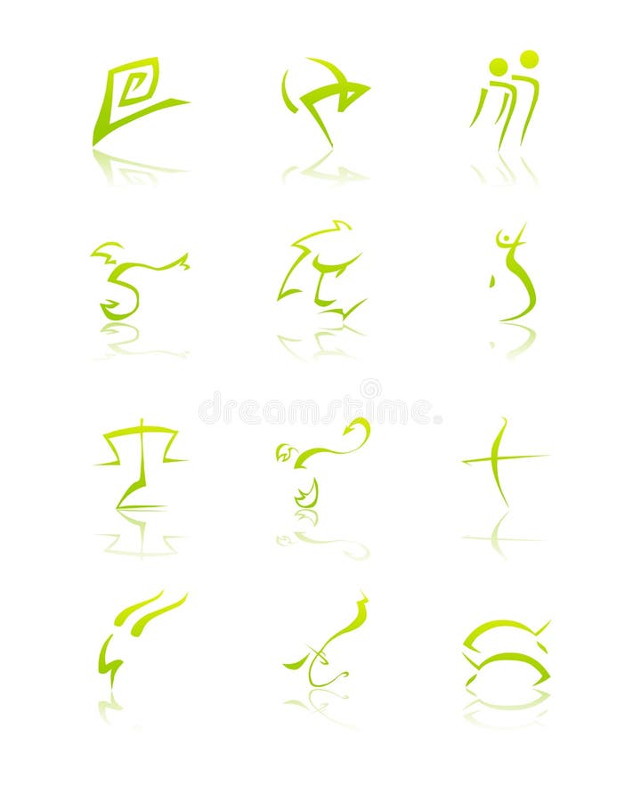 Vector zodiac signs, symbols. Stylized design, green colors. Vector zodiac signs, symbols. Stylized design, green colors.