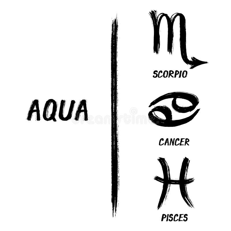 Grunge Zodiac Signs - Set Of Water Elements. Grunge Zodiac Signs - Set Of Water Elements