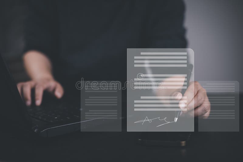 Signing Electronic Documents on Digital Documents Online, Businessman