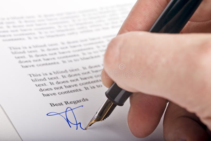 Signing the Letter with Fountain Pen Stock Photo Image of loan