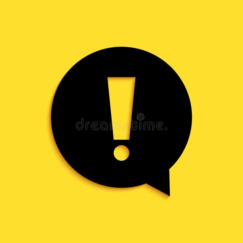 Signo de exclamación negro en icono de círculo aislado en fondo amarillo. símbolo de advertencia de peligro. estilo de sombra larg
