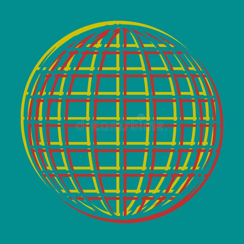 Signo de globo terrestre. ícono pseudo 3d grabado con colores rojo citrino y persa sobre fondo cian oscuro. ilustración. stock de ilustración