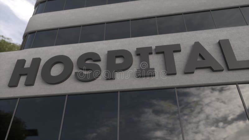 Signo de hospital de atención de la salud y exterior de edificio moderno. atención médica de emergencia y concepto médico