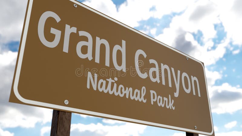 Signo de la carretera del Parque Nacional del Gran Cañón contra el cielo azul y las nubes. Una de las series de parques nacionales metrajes