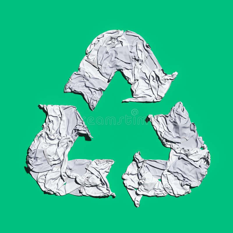 Signo de reciclaje blanco hecho de tela sobre fondo verde. Concepto de protección del medio ambiente ecológico. Representación stock de ilustración Signo de reciclaje blanco hecho de tela sobre fondo verde. Concepto de protección del medio ambiente ecológico. Representación stock de ilustración
