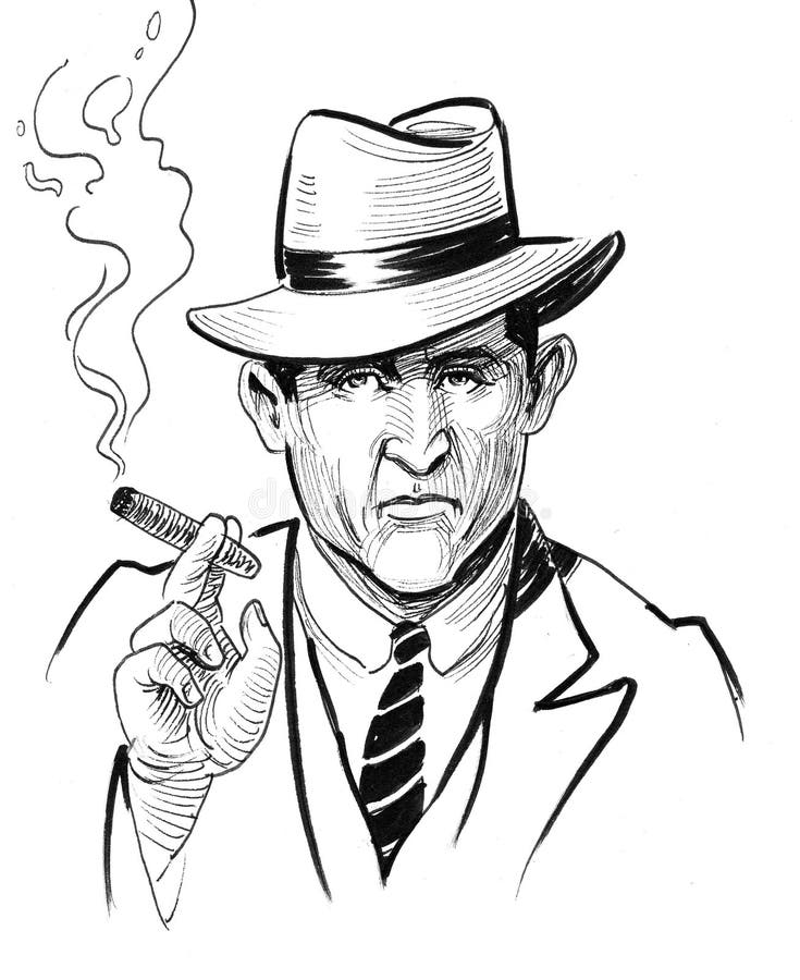 Signore con un sigaro illustrazione di stock. Illustrazione di inchiostro -  124144872, image size:735x900