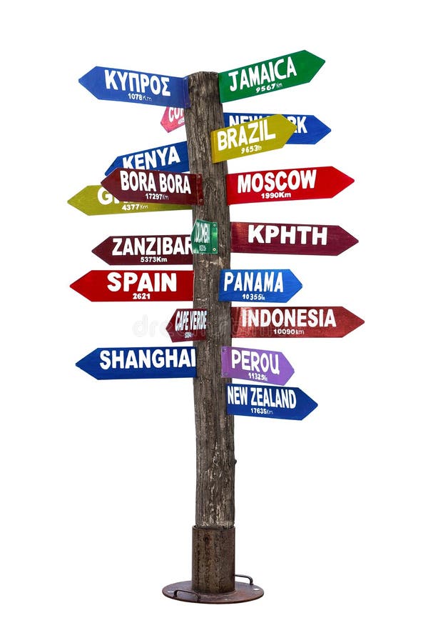 Signpost With Directions To Travel Destinations Stock