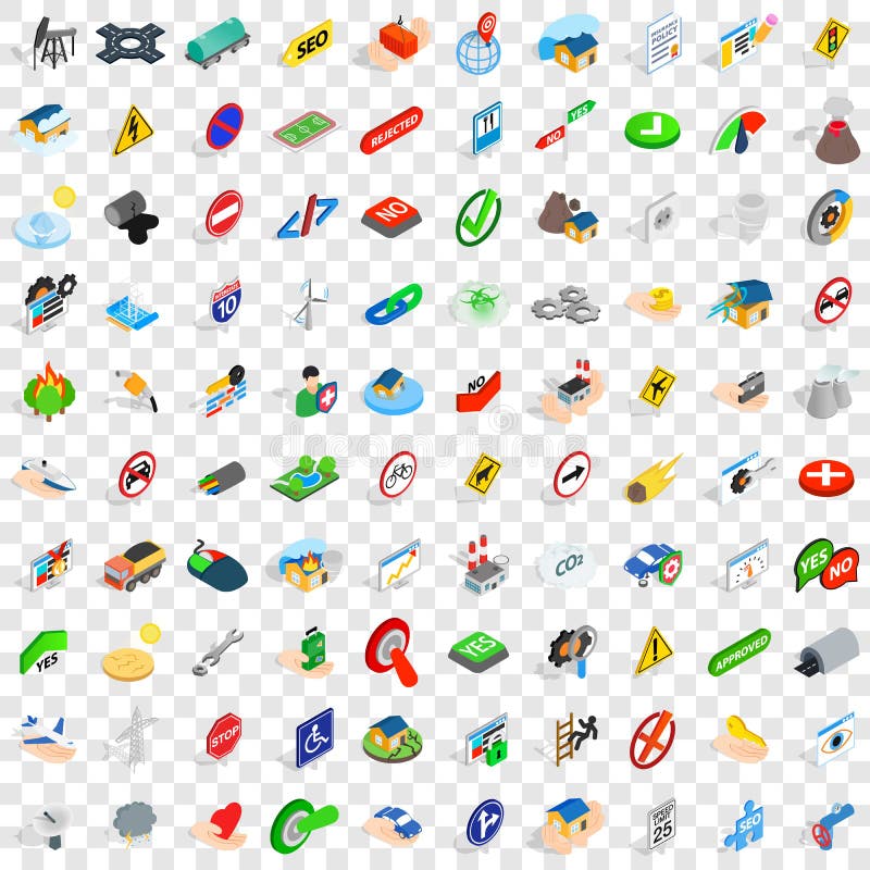 100 signpost icons set, isometric 3d style royalty free illustration 100 signpost icons set, isometric 3d style royalty free illustration