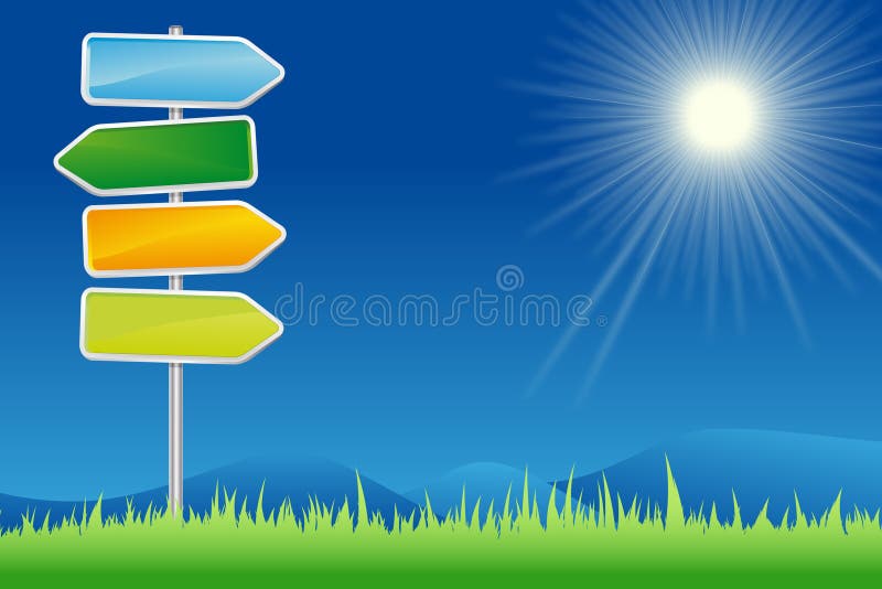Illustration of signpost in summer countryside - file added. Illustration of signpost in summer countryside - file added