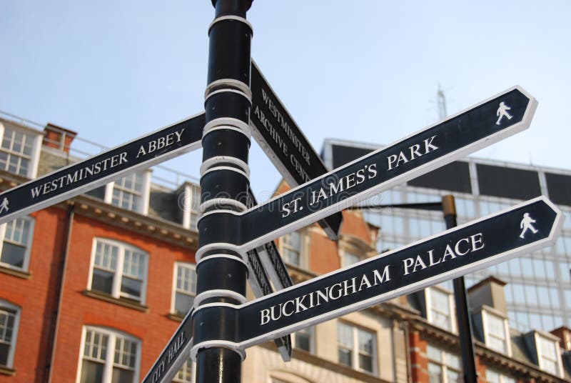Signpost turistico a Londra fotografia stock libera da diritti