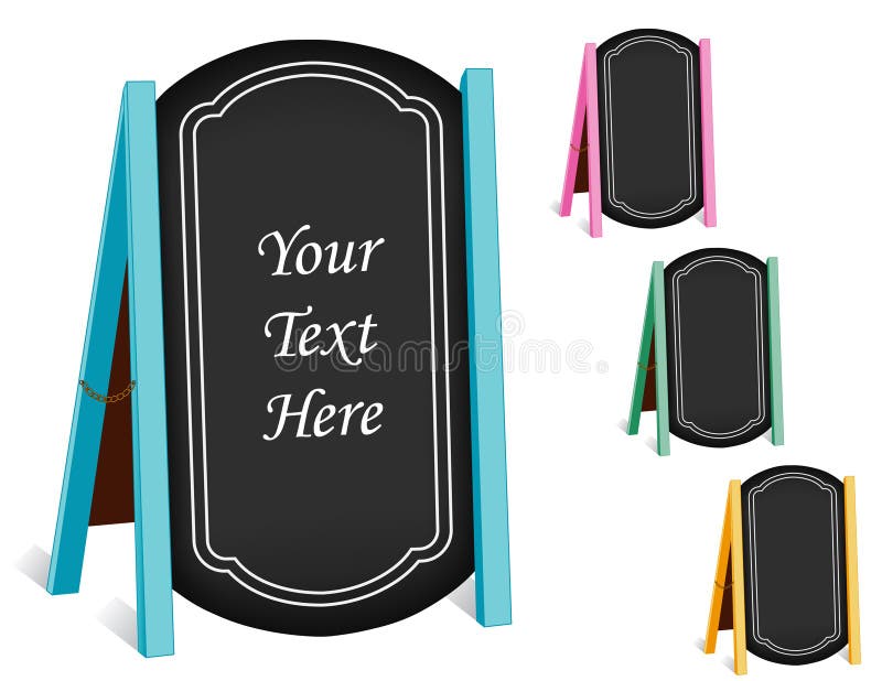 Signs, Chalk Board Folding Sidewalk Easels, Pastel Frames Stock Vector