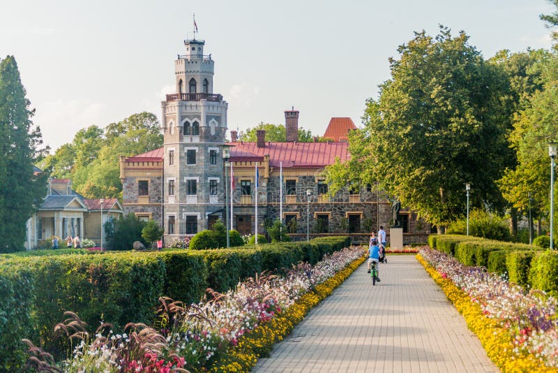 SIGULDA, LATVIA - AUGUST 20, 2016: View of Sigulda New Castle garden Latvia. SIGULDA, LATVIA - AUGUST 20, 2016: View of Sigulda New Castle garden Latvia