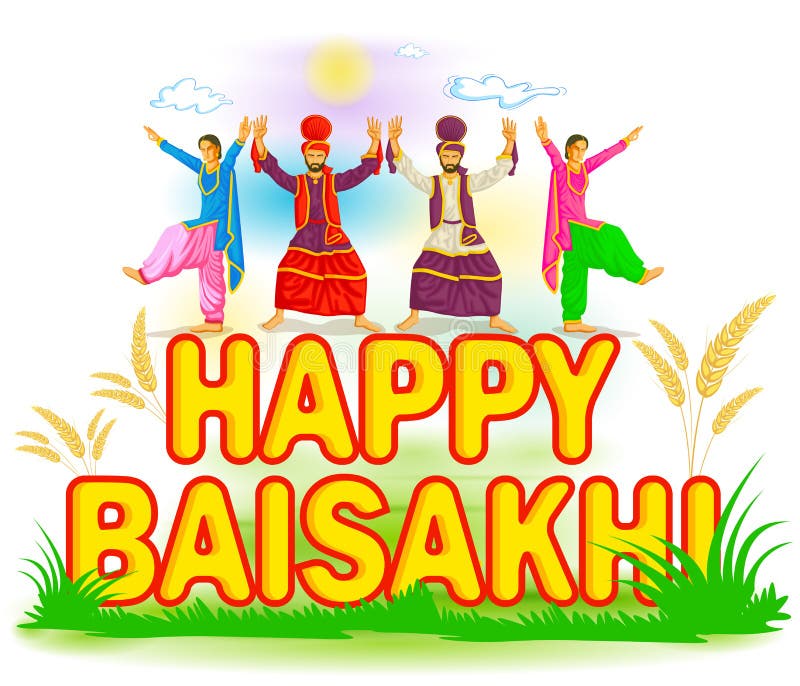 Sikh doing Bhangra, folk dance of Punjab, India for Happy Baisakhi in vector