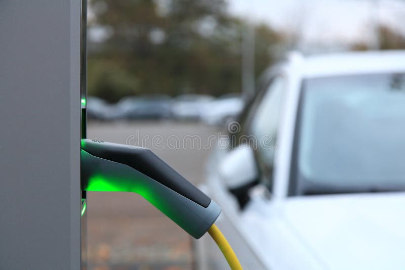 View from an Electric Car Charging Column and in the background. View from an Electric Car Charging Column and in the background