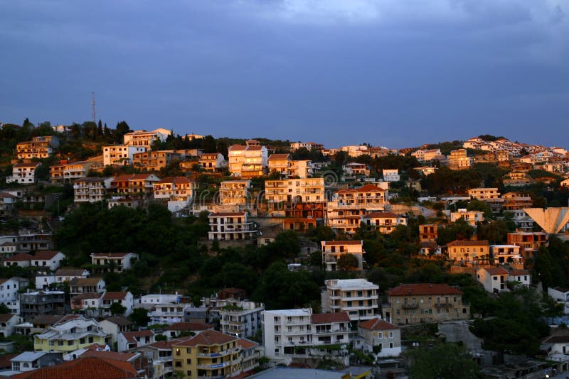 Sikt för aftonmontenegro ulcinj arkivfoton