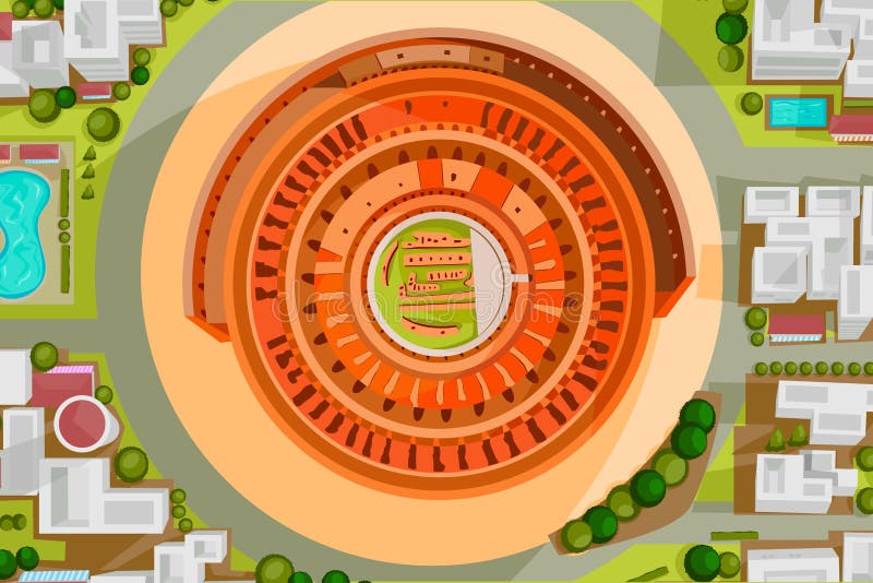 Sikt för fågelöga av Colosseum stock illustrationer Sikt för fågelöga av Colosseum stock illustrationer