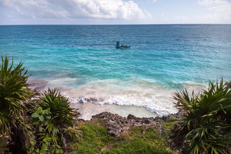 Sikt på hav Tulum Mexico fotografering för bildbyråer Sikt på hav Tulum Mexico fotografering för bildbyråer