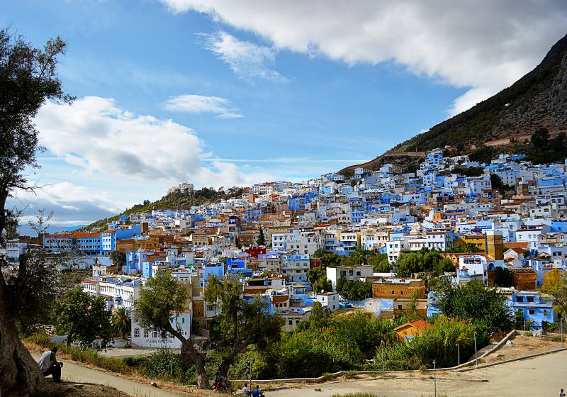 Sikter av Chefchaouen, blå stad av Marocko royaltyfri foto Sikter av Chefchaouen, blå stad av Marocko royaltyfri foto