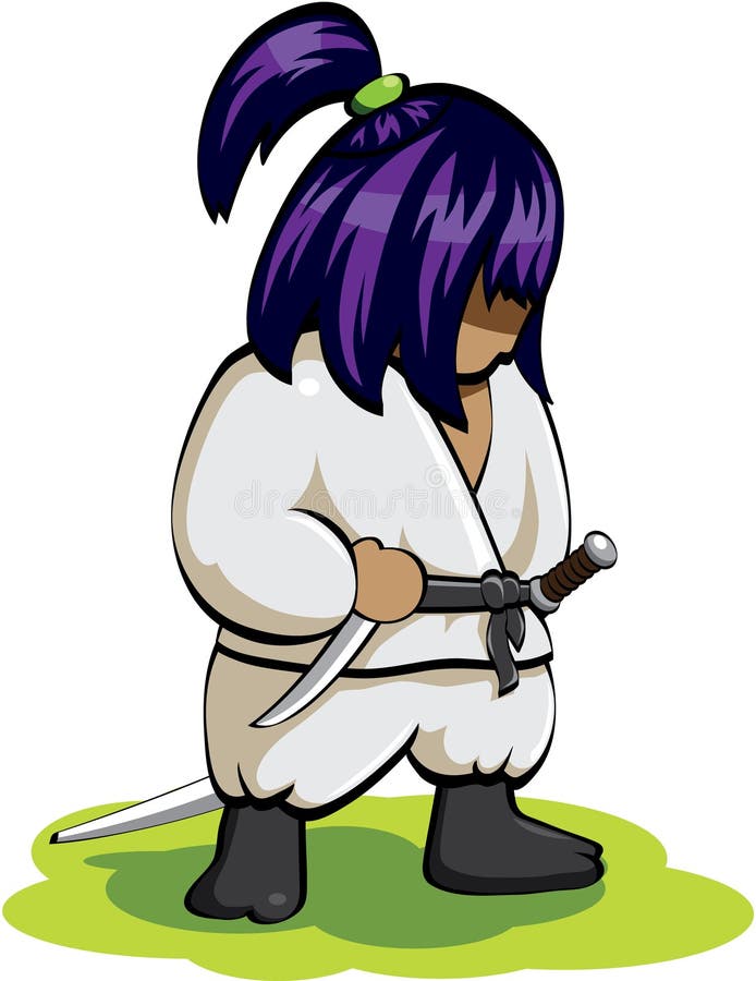 Samurai Ninja Cartoon-Aufkleber Chibi-Stil. Mittelalterliche süße:  Stockillustration 2305092623