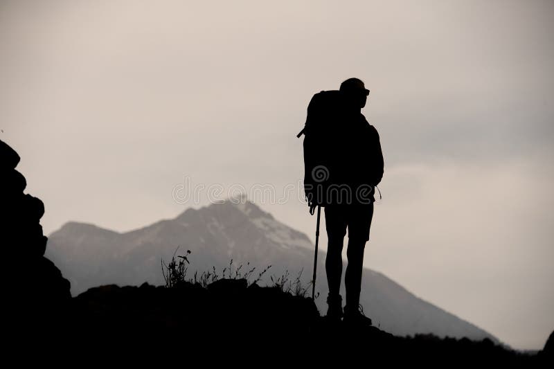 De Wandelaar Van De Vrouw In Silhouet Dat Zich Op Hoogste