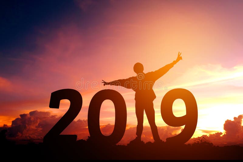 Silhouet jonge mens Gelukkig voor het nieuwe jaar van 2018 royalty-vrije illustratie Silhouet jonge mens Gelukkig voor het nieuwe jaar van 2018 royalty-vrije illustratie