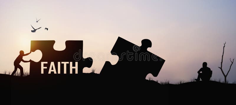silhouet van de figuurzaag van de mensenduw voor verbinding met hoop en geloof