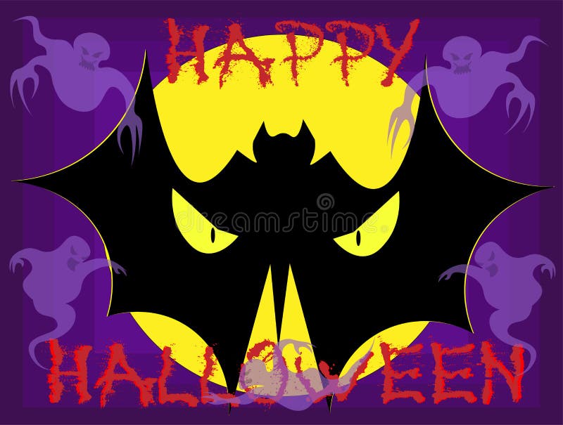 Silhouet van de knuppel-vampier met spoken op de achtergrond van de creatieve illustratie van maanhalloween stock illustratie Silhouet van de knuppel-vampier met spoken op de achtergrond van de creatieve illustratie van maanhalloween stock illustratie