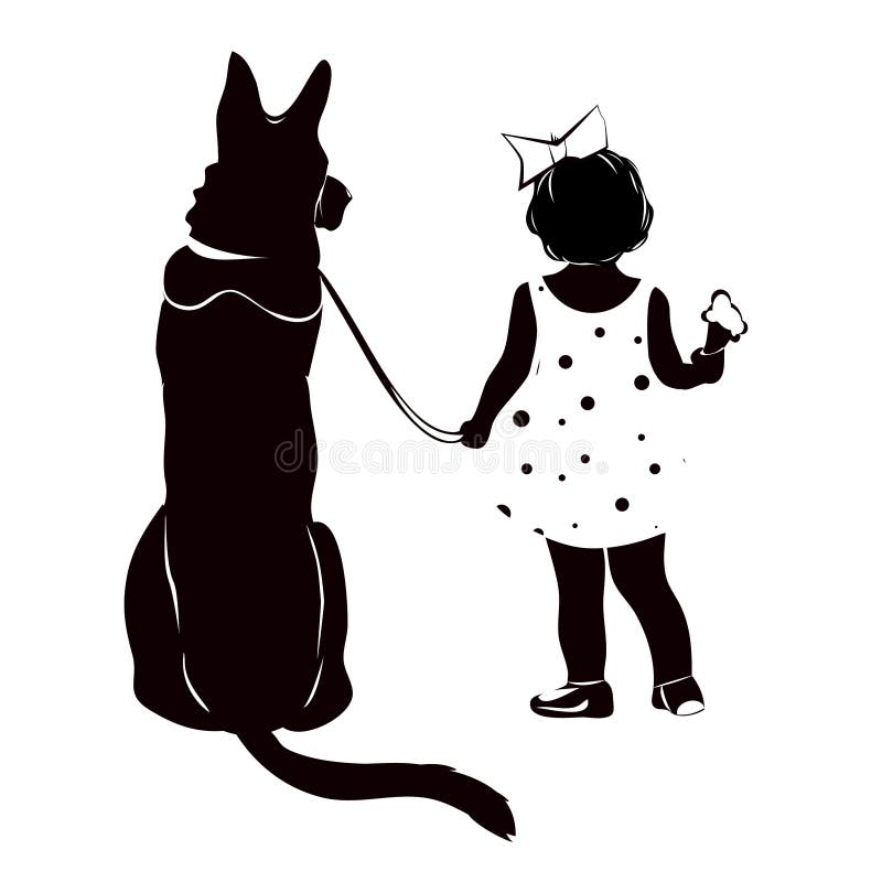 Silhouet van een meisje met een hond stock illustratie