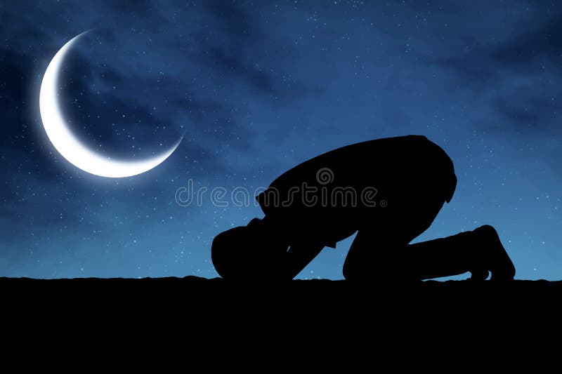 Silhouette of muslim man praying at night. Silhouette of muslim man praying at night