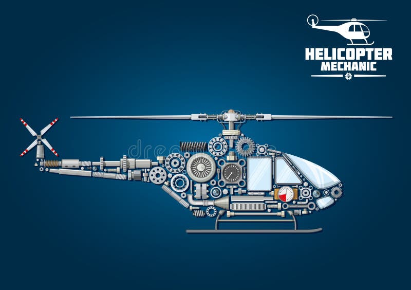 Silhouet van mechanische gedetailleerde helikopter