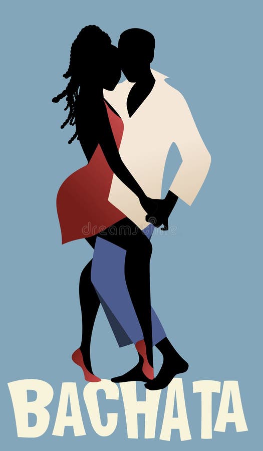 Silhouet van een koppel dat bachata danst. Vectorillustratie stock illustratie