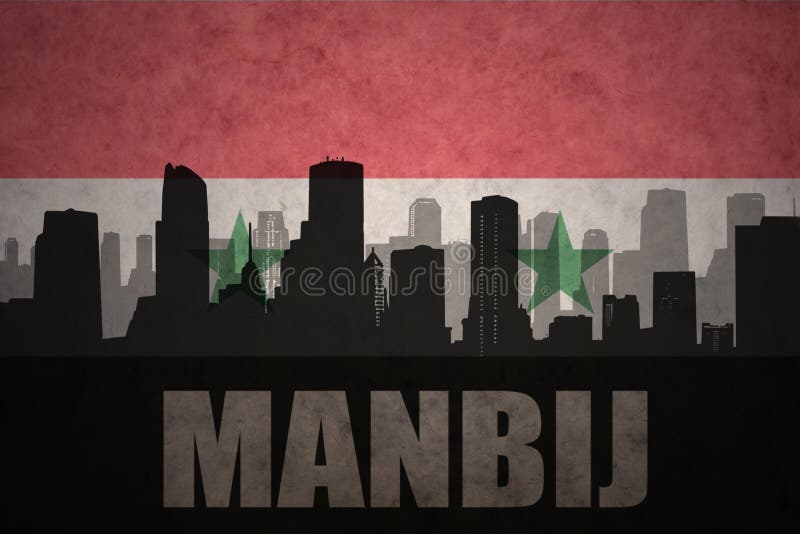 silhouette abstraite de la ville avec le texte Manbij au drapeau de Syrien de vintage illustration libre de droits silhouette abstraite de la ville avec le texte Manbij au drapeau de Syrien de vintage illustration libre de droits