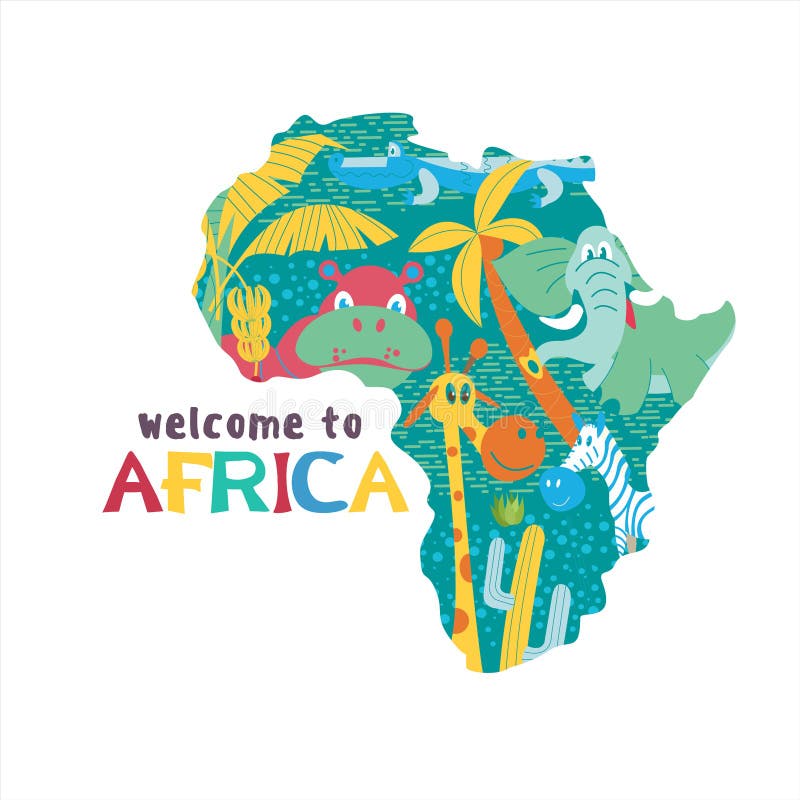 Africa. Vector silhouette maps of the African continent. African Animals. stock illustration Africa. Vector silhouette maps of the African continent. African Animals. stock illustration