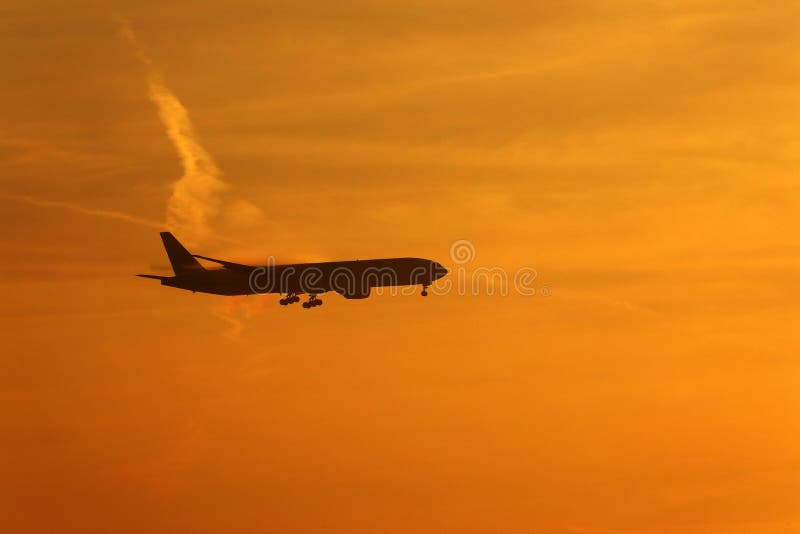 Silhouette of Airplane in the Orange Sky Stock Photo - Image of plane,  travel: 164946444