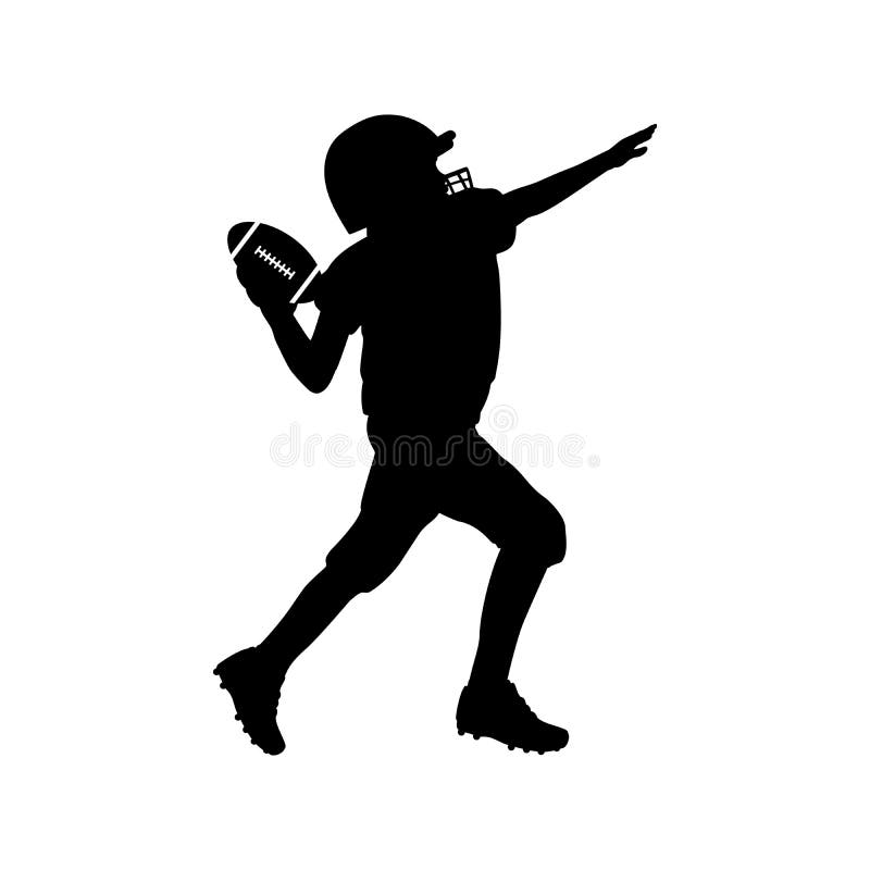 Silhouette of American football boy player throwing ball. Symbol sport. Illustration icon logo