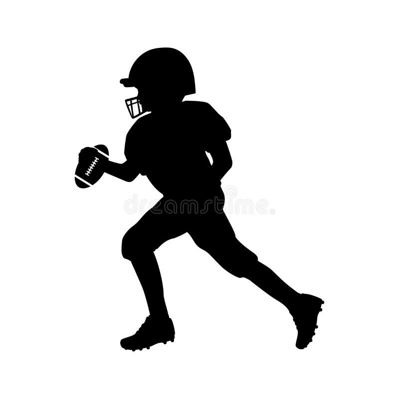 Silhouette American football player running boy with ball. Symbol sport. Illustration icon logo