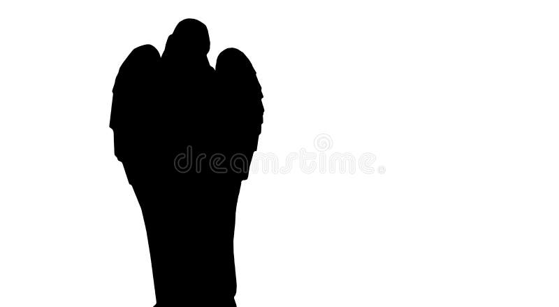 Silhouette of an angel of death against white background.