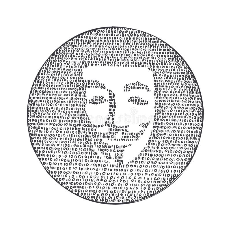 Silhouette anonymous binary code. Vector Illustration. Conceptual image of an anonymous user via binary code in the depths of the dark Internet. Classic ink stock illustration Silhouette anonymous binary code. Vector Illustration. Conceptual image of an anonymous user via binary code in the depths of the dark Internet. Classic ink stock illustration