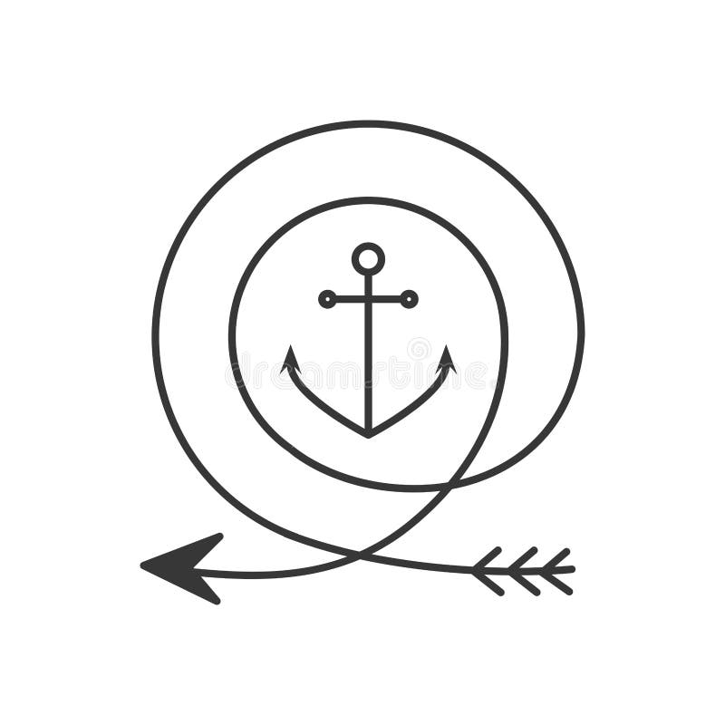 Silhouette with Arrow in Shape Circular and Anchor Stock Vector